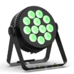 Proyector PAR slim MKL 120 P RGBW con 12 LED de 8 W, mezcla de colores RGBW y control DMX, ideal para iluminación escénica y eventos.